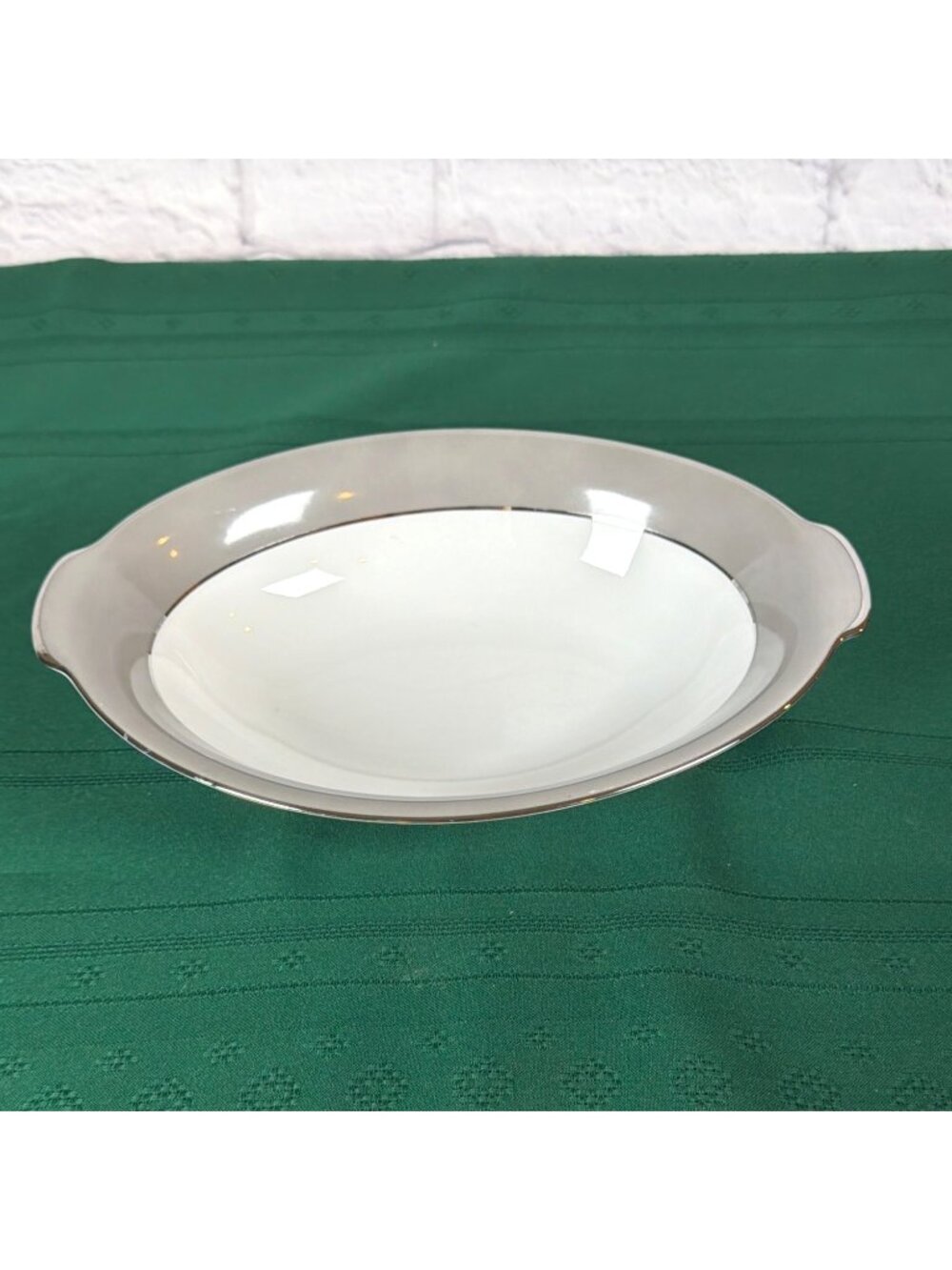 Vintage 50s Sango Platina 11" Oval Serving Bowl Gray Band Platinum Trim Japan - Picture 2 of 12